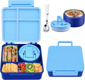 Bento Lunch Box for Kids with 8oz Soup Thermo,Kids Leakproof Lunch Food Containers with 4 Compartment,Kid Insulated Thermo Hot Food Jar for Schoo